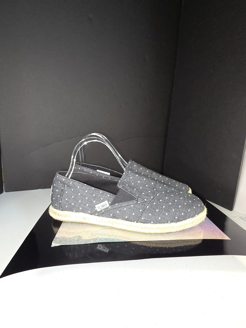 Toms Redondo Espadrille Loafer Chambray Gray/ Black Dot Slip-On Sz 8.5